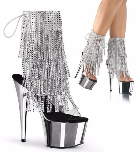 Product image of Pleaser Adore-1017Rsf Clear-Silver/Silver Chrome, 7 inch (17.8 cm) Heel, 2 3/4 inch (7 cm) Platform Ankle Boot