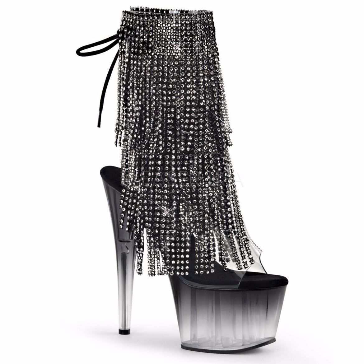 Product image of Pleaser Adore-1017Rsft Clear-Black/Black, 7 inch (17.8 cm) Heel, 2 3/4 inch (7 cm) Platform Ankle Boot