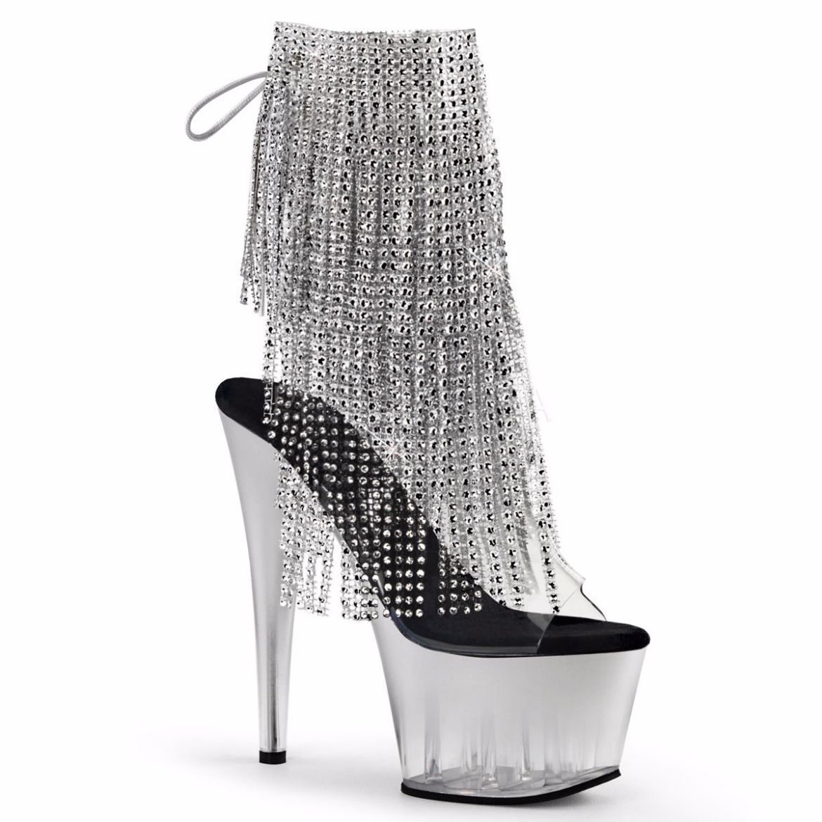 Product image of Pleaser Adore-1017Rsft Clear-Silver/Silver, 7 inch (17.8 cm) Heel, 2 3/4 inch (7 cm) Platform Ankle Boot