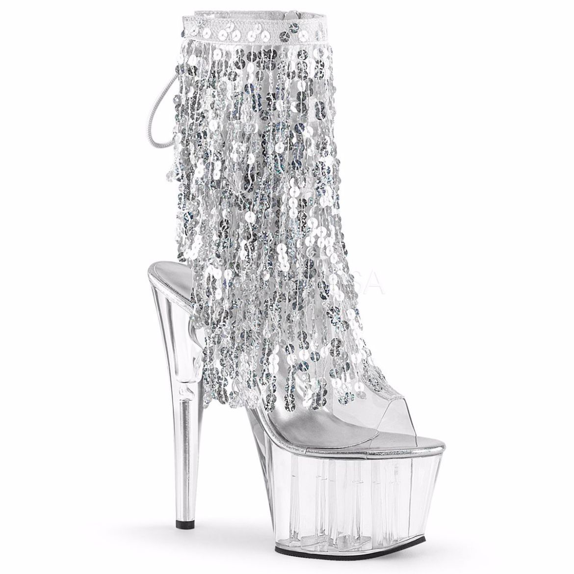 Product image of Pleaser Adore-1017Sqf Clear-Silver Holo/Clear, 7 inch (17.8 cm) Heel, 2 3/4 inch (7 cm) Platform Ankle Boot