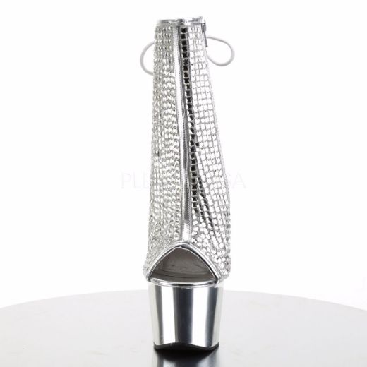 Product image of Pleaser Adore-1018Dcs Silver Multi Rhinestone/Silver Chrome, 7 inch (17.8 cm) Heel, 2 3/4 inch (7 cm) Platform Ankle Boot