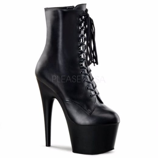 Product image of Pleaser Adore-1020 Black Leather/Black, 7 inch (17.8 cm) Heel, 2 3/4 inch (7 cm) Platform Ankle Boot