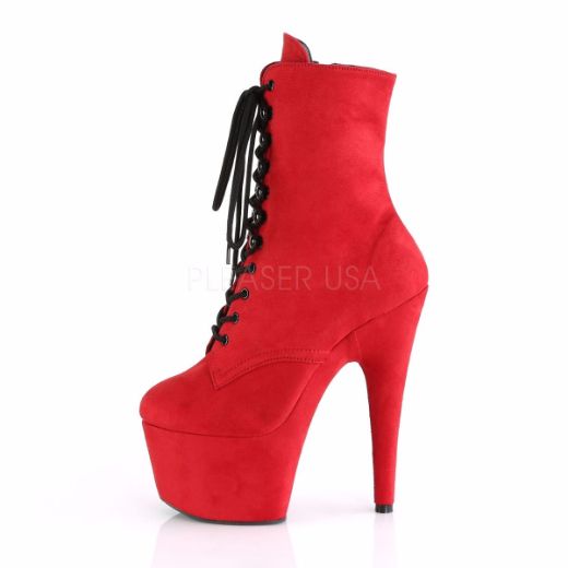 Product image of Pleaser Adore-1020Fs Red Faux Suede/Red Faux Suede, 7 inch (17.8 cm) Heel, 2 3/4 inch (7 cm) Platform Ankle Boot