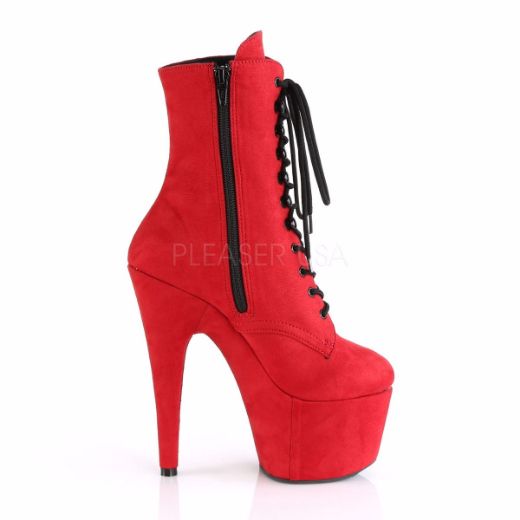 Product image of Pleaser Adore-1020Fs Red Faux Suede/Red Faux Suede, 7 inch (17.8 cm) Heel, 2 3/4 inch (7 cm) Platform Ankle Boot