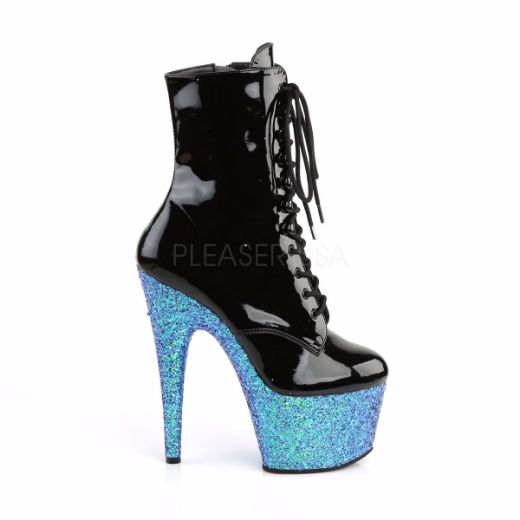 Product image of Pleaser Adore-1020Lg Black Patent/Blue Multi Glitter, 7 inch (17.8 cm) Heel, 2 3/4 inch (7 cm) Platform Ankle Boot