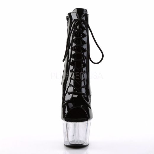 Product image of Pleaser Adore-1021 Black Patent/Clear, 7 inch (17.8 cm) Heel, 2 3/4 inch (7 cm) Platform Ankle Boot