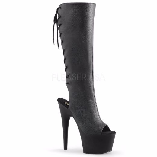 Product image of Pleaser Adore-2018 Black Faux Leather/Black Matte, 7 inch (17.8 cm) Heel. 2 3/4 inch (7 cm) Platform Knee High Boot