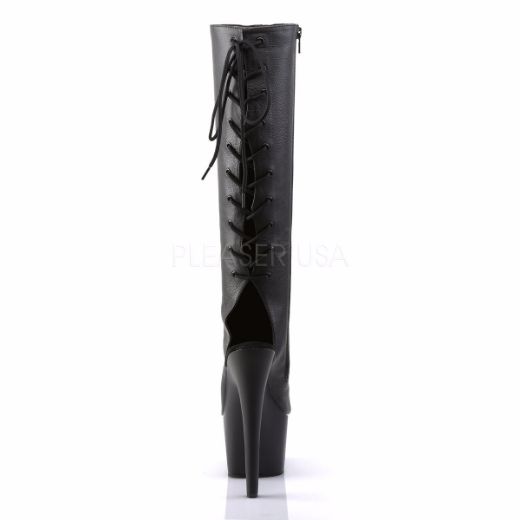 Product image of Pleaser Adore-2018 Black Faux Leather/Black Matte, 7 inch (17.8 cm) Heel. 2 3/4 inch (7 cm) Platform Knee High Boot
