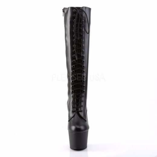 Product image of Pleaser Adore-2023 Black Stretch Faux Leather/Black Matte, 7 inch (17.8 cm) Heel. 2 3/4 inch (7 cm) Platform Knee High Boot