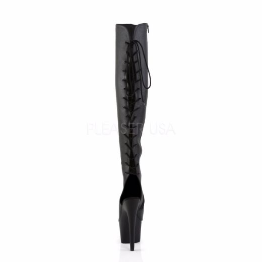 Product image of Pleaser Adore-3019 Black Faux Leather/Black Matte, 7 inch (17.8 cm) Heel, 2 3/4 inch (7 cm) Platform Thigh High Boot