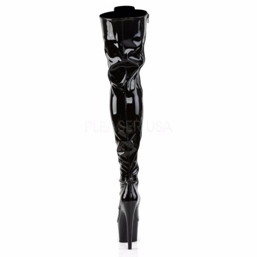Product image of Pleaser Adore-3023 Black Stretch Patent/Black, 7 inch (17.8 cm) Heel, 2 3/4 inch (7 cm) Platform Thigh High Boot Shoes