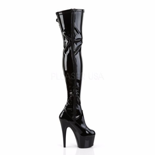 Product image of Pleaser Adore-3050 Black Stretch Patent/Black, 7 inch (17.8 cm) Heel, 2 3/4 inch (7 cm) Platform Thigh High Boot