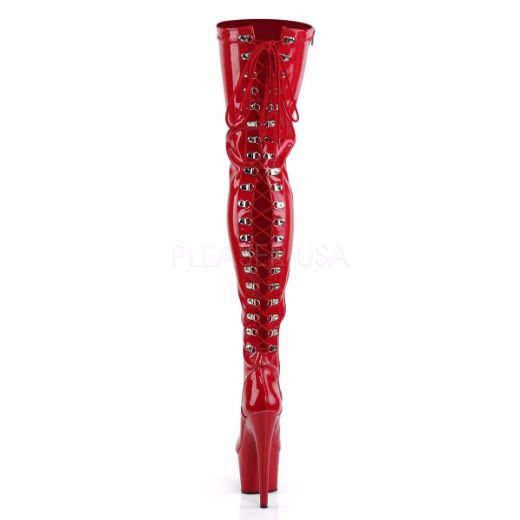 Product image of Pleaser Adore-3063 Red Stretch Patent/Red, 7 inch (17.8 cm) Heel, 2 3/4 inch (7 cm) Platform Thigh High Boot