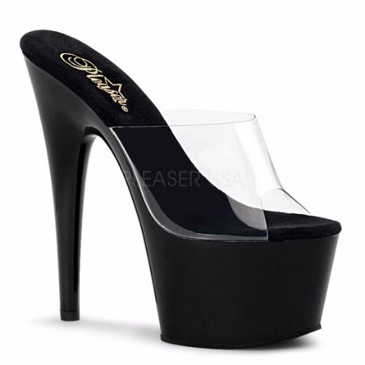 Product image of Pleaser Adore-701 Clear/Black, 7 inch (17.8 cm) Heel, 2 3/4 inch (7 cm) Platform Slide Mule Shoes