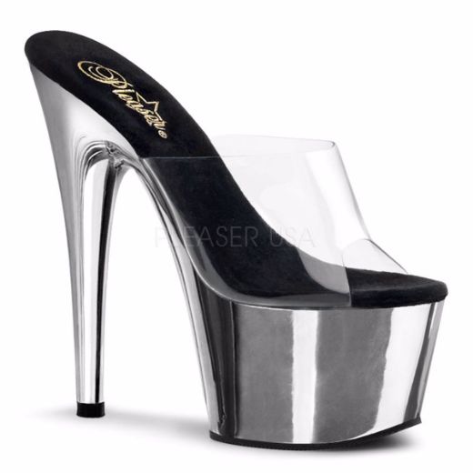 Product image of Pleaser Adore-701 Clear/Silver Chrome, 7 inch (17.8 cm) Heel, 2 3/4 inch (7 cm) Platform Slide Mule Shoes
