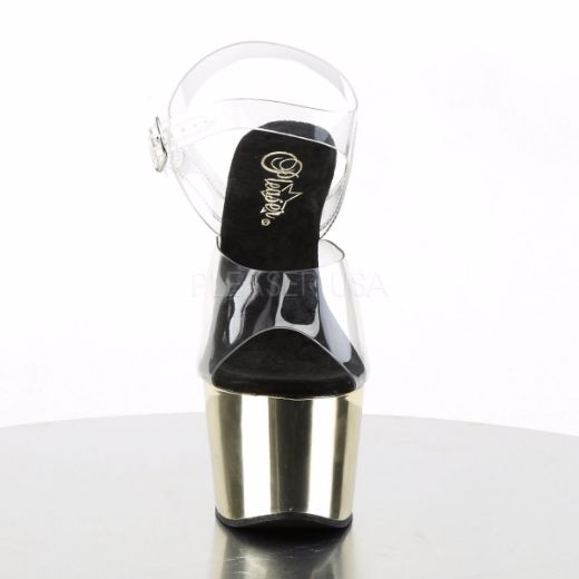 Product image of Pleaser Adore-708 Clear/Gold Chrome, 7 inch (17.8 cm) Heel, 2 3/4 inch (7 cm) Platform Sandal Shoes