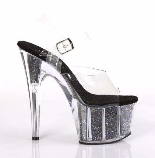 Product image of Pleaser Adore-708Cg Clear/Black Confetti Glitter, 7 inch (17.8 cm) Heel, 2 3/4 inch (7 cm) Platform Sandal Shoes