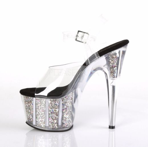 Product image of Pleaser Adore-708Cg Clear/Silver Confetti Glitter, 7 inch (17.8 cm) Heel, 2 3/4 inch (7 cm) Platform Sandal Shoes