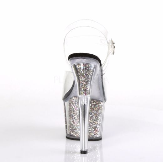 Product image of Pleaser Adore-708Cg Clear/Silver Confetti Glitter, 7 inch (17.8 cm) Heel, 2 3/4 inch (7 cm) Platform Sandal Shoes