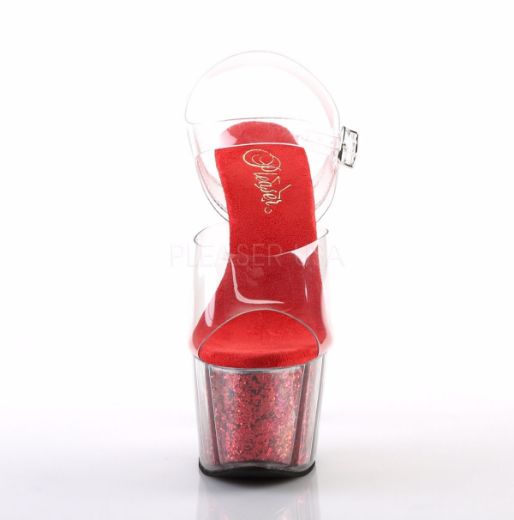 Product image of Pleaser Adore-708G Clear/Red Glitter Inserts, 7 inch (17.8 cm) Heel, 2 3/4 inch (7 cm) Platform Sandal Shoes