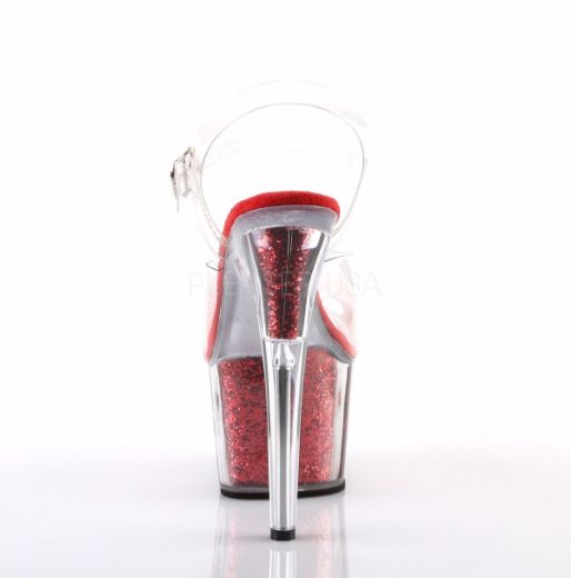 Product image of Pleaser Adore-708G Clear/Red Glitter Inserts, 7 inch (17.8 cm) Heel, 2 3/4 inch (7 cm) Platform Sandal Shoes