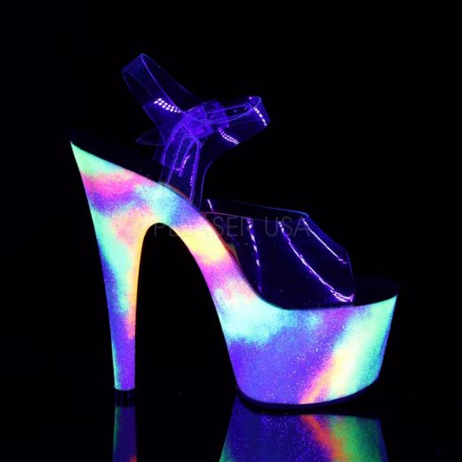 Product image of Pleaser Adore-708Gxy Clear/Neon Galaxy Glitter, 7 inch (17.8 cm) Heel, 2 3/4 inch (7 cm) Platform Sandal Shoes