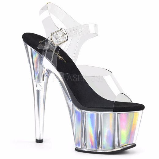 Product image of Pleaser Adore-708Hgi Clear/Silver Hologram Inserts, 7 inch (17.8 cm) Heel, 2 3/4 inch (7 cm) Platform Sandal Shoes