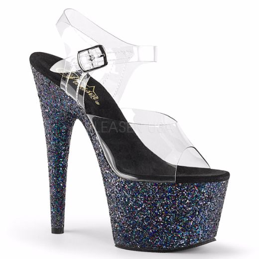 Product image of Pleaser Adore-708Lg Clear/Black Multi Glitter, 7 inch (17.8 cm) Heel, 2 3/4 inch (7 cm) Platform Sandal Shoes