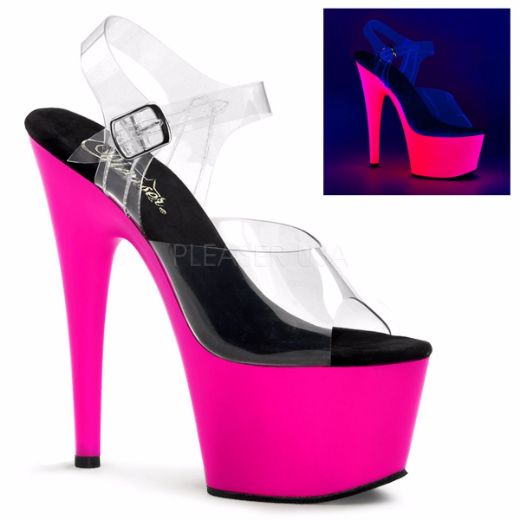 Product image of Pleaser Adore-708Uv Clear/Neon Pink, 7 inch (17.8 cm) Heel, 2 3/4 inch (7 cm) Platform Sandal Shoes