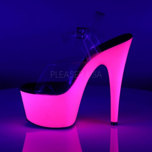 Product image of Pleaser Adore-708Uv Clear/Neon Pink, 7 inch (17.8 cm) Heel, 2 3/4 inch (7 cm) Platform Sandal Shoes