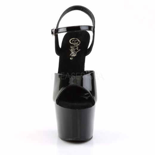 Product image of Pleaser Adore-709 Black Patent/Black, 7 inch (17.8 cm) Heel, 2 3/4 inch (7 cm) Platform Sandal Shoes
