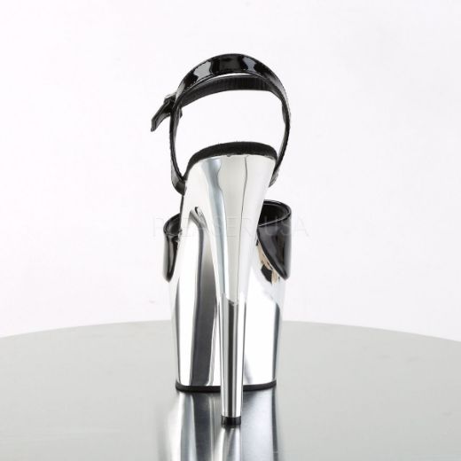 Product image of Pleaser Adore-709 Black Patent/Silver Chrome, 7 inch (17.8 cm) Heel, 2 3/4 inch (7 cm) Platform Sandal Shoes
