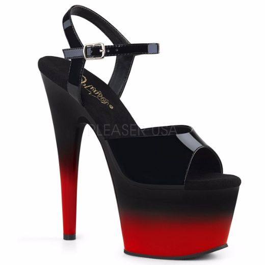Product image of Pleaser Adore-709Br-H Black Patent/Black-Red, 7 inch (17.8 cm) Heel, 2 3/4 inch (7 cm) Platform Sandal Shoes