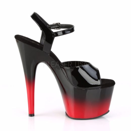 Product image of Pleaser Adore-709Br-H Black Patent/Black-Red, 7 inch (17.8 cm) Heel, 2 3/4 inch (7 cm) Platform Sandal Shoes