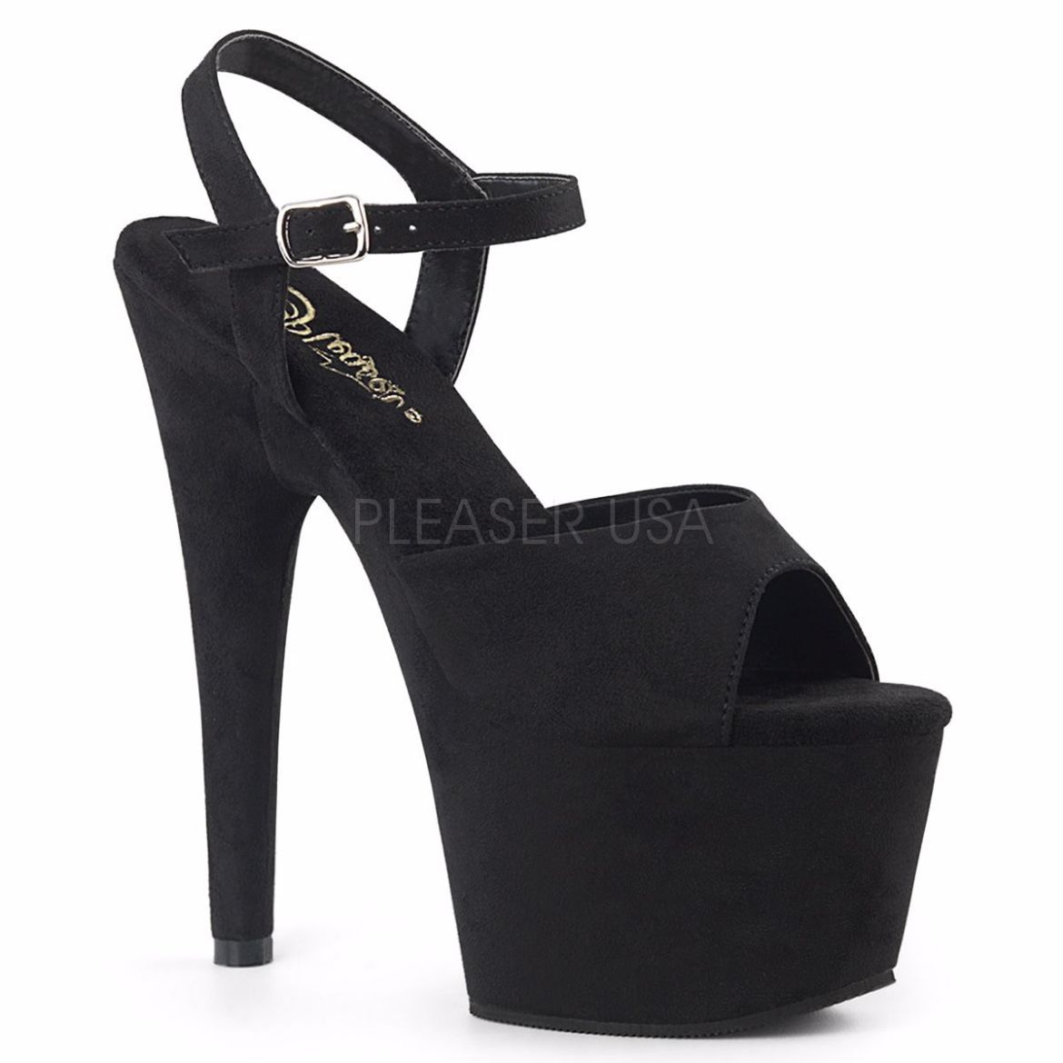 Product image of Pleaser Adore-709Fs Black Faux Suede/Black Faux Suede, 7 inch (17.8 cm) Heel, 2 3/4 inch (7 cm) Platform Sandal Shoes