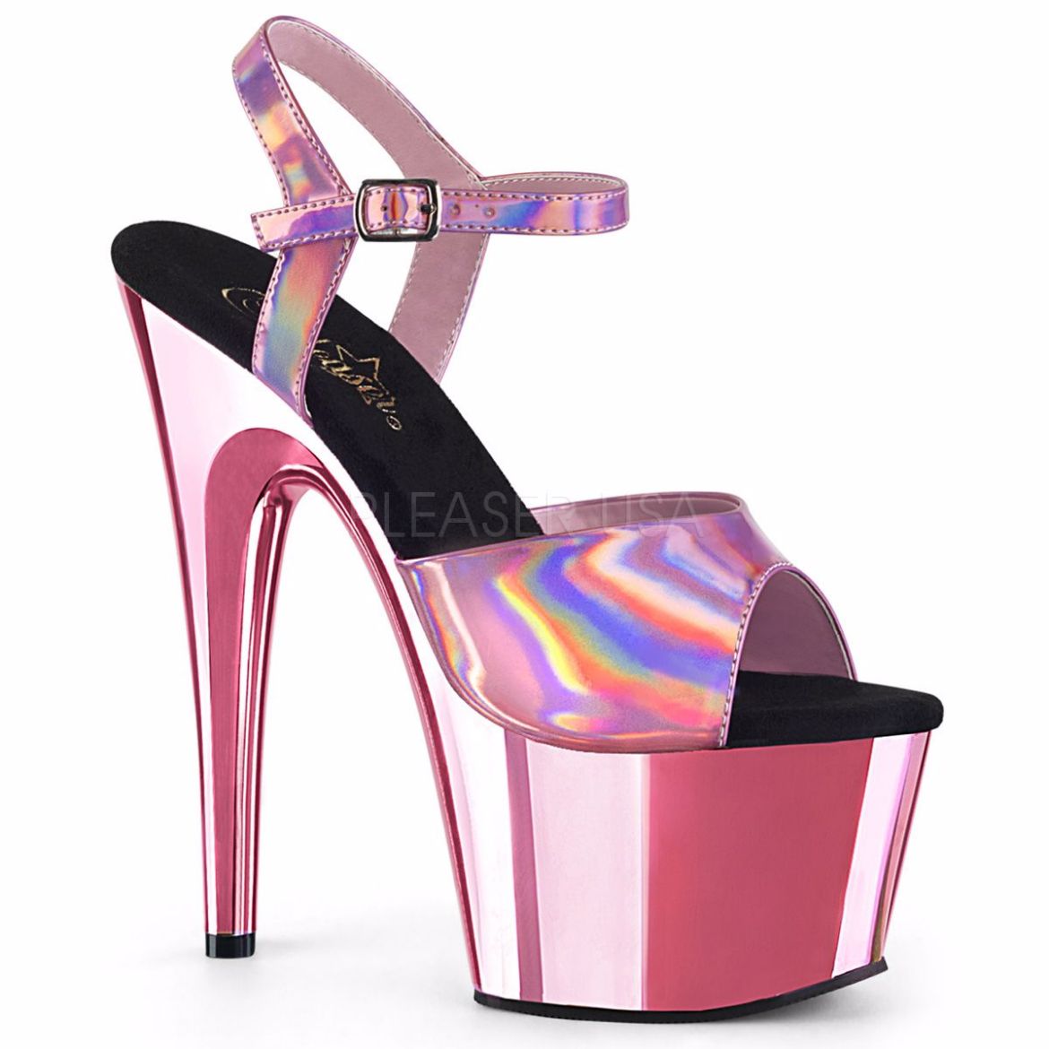 Product image of Pleaser Adore-709Hgch Baby Pink Hologram/Baby Pink Chrome, 2 3/4 inch (7 cm) Platform Sandal Shoes
