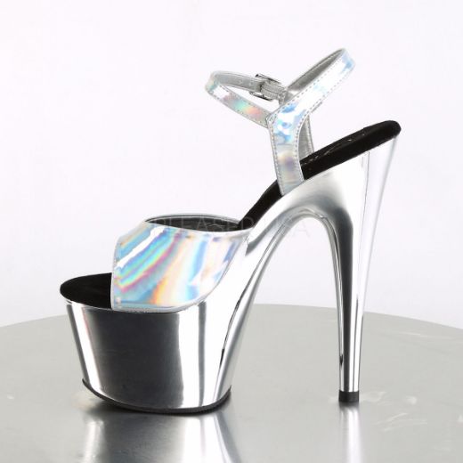Product image of Pleaser Adore-709Hgch Silver Hologram/Silver Chrome, 7 inch (17.8 cm) Heel, 2 3/4 inch (7 cm) Platform Sandal Shoes