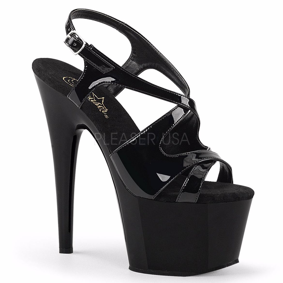 Product image of Pleaser Adore-730 Black Patent/Black, 7 inch (17.8 cm) Heel, 2 3/4 inch (7 cm) Platform Sandal Shoes
