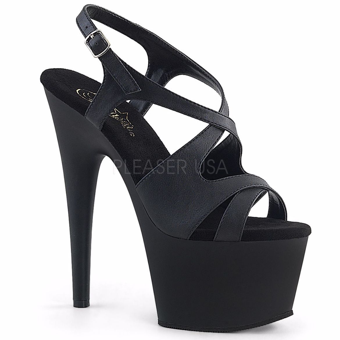 Product image of Pleaser Adore-730 Black Faux Leather/Black Matte, 7 inch (17.8 cm) Heel, 2 3/4 inch (7 cm) Platform Sandal Shoes