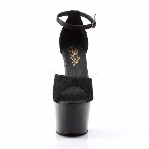 Product image of Pleaser Adore-768 Black Satin-Black Lace/Black, 7 inch (17.8 cm) Heel, 2 3/4 inch (7 cm) Platform Sandal Shoes