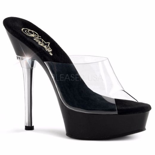 Product image of Pleaser Allure-601 Clear/Black, 5 1/2 inch (14 cm) Heel, 1 1/2 inch (3.8 cm) Platform Slide Mule Shoes