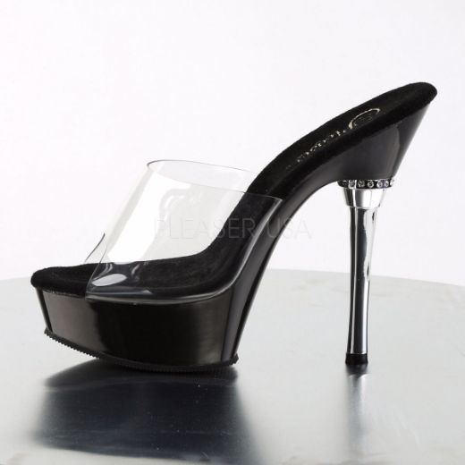 Product image of Pleaser Allure-601 Clear/Black, 5 1/2 inch (14 cm) Heel, 1 1/2 inch (3.8 cm) Platform Slide Mule Shoes
