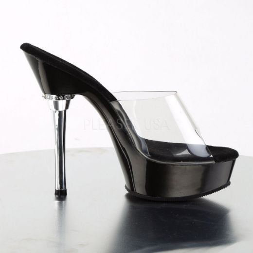 Product image of Pleaser Allure-601 Clear/Black, 5 1/2 inch (14 cm) Heel, 1 1/2 inch (3.8 cm) Platform Slide Mule Shoes