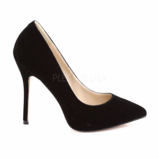 Product image of Pleaser Amuse-20 Black Velvet, 5 inch (12.7 cm) Heel, 3/8 inch (1 cm) Hidden Platform Court Pump Shoes