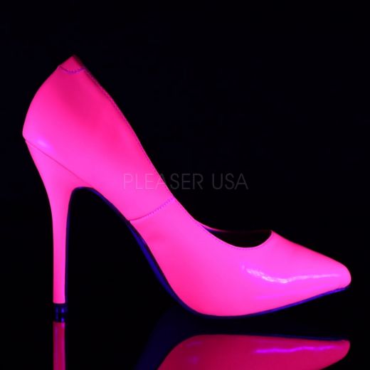 Product image of Pleaser Amuse-20 Neon Fuchsia Patent, 5 inch (12.7 cm) Heel, 3/8 inch (1 cm) Hidden Platform Court Pump Shoes