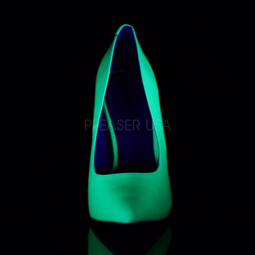 Product image of Pleaser Amuse-20 Neon Green Patent, 5 inch (12.7 cm) Heel, 3/8 inch (1 cm) Hidden Platform Court Pump Shoes