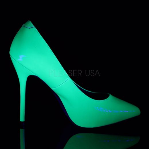Product image of Pleaser Amuse-20 Neon Green Patent, 5 inch (12.7 cm) Heel, 3/8 inch (1 cm) Hidden Platform Court Pump Shoes