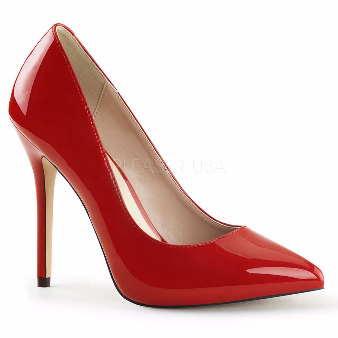 Product image of Pleaser Amuse-20 Red Patent, 5 inch (12.7 cm) Heel, 3/8 inch (1 cm) Hidden Platform Court Pump Shoes