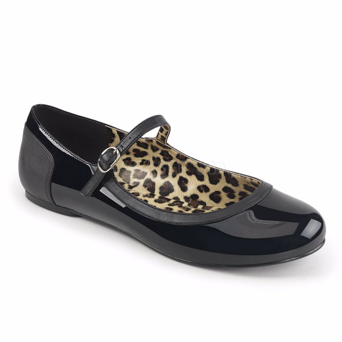 Product image of Pleaser Pink Label Anna-02 Black Patent-Faux Leather, Flat Flat Shoes