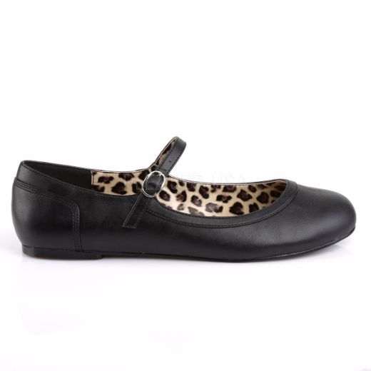 Product image of Pleaser Pink Label Anna-02 Black Faux Leather, Flat Flat Shoes